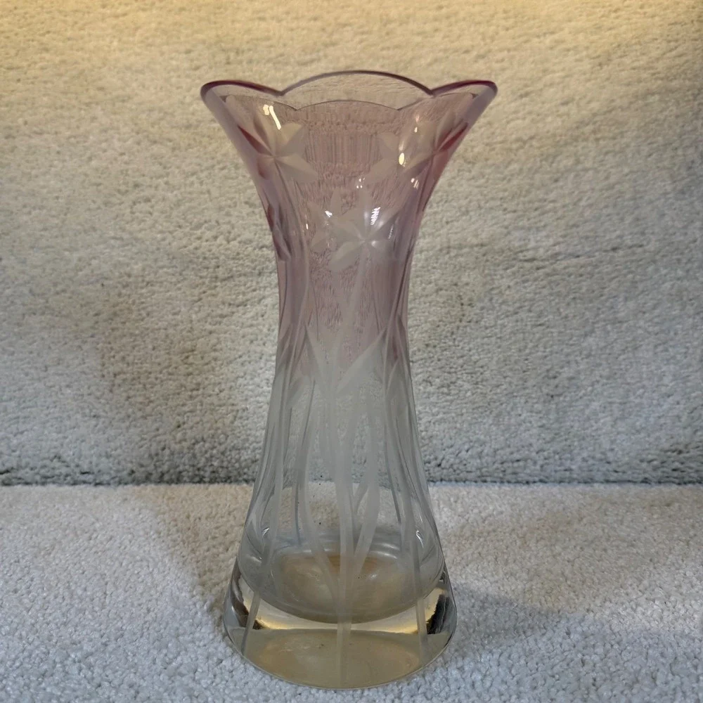 Lenox Vintage Pink‎ Glass Vase Etched Floral Design Bud Vase Home Decor